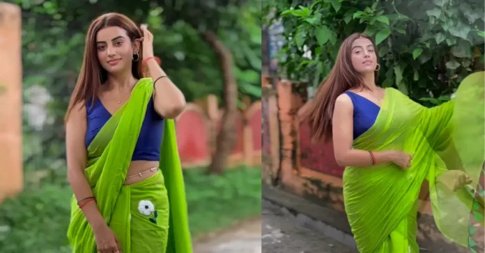 ग्रीन साड़ी में अक्षरा सिंह ने दिखाए दिलकश अदायें